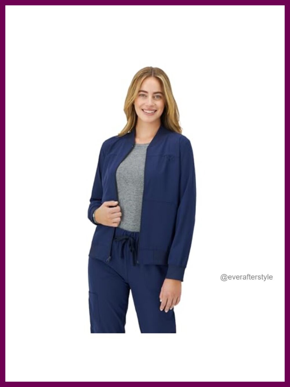 Hanes Women's Zip-Up Bomber Scrub Jacket Medical Uniform